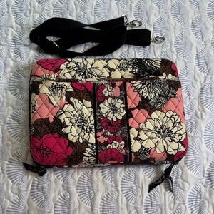 💼 Vera Bradley iPadCrossbody Case Mocha Rouge Floral Quilted Tablet Bag